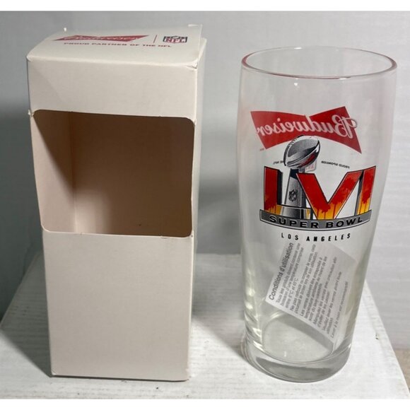 Super Bowl LVI Los Angeles Clear Glass With Original Box Budweiser Football - Picture 3 of 9